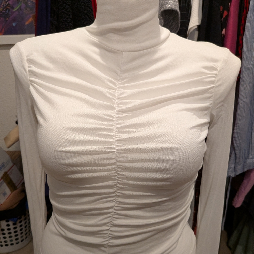 Elodie White Ruched Long Sleeve Top - M